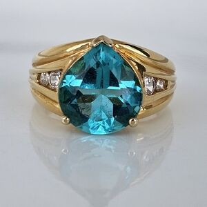 Breathtaking Paraiba Tourmaline & Diamond Simulant Ring Vermeil Ring Sz 7!